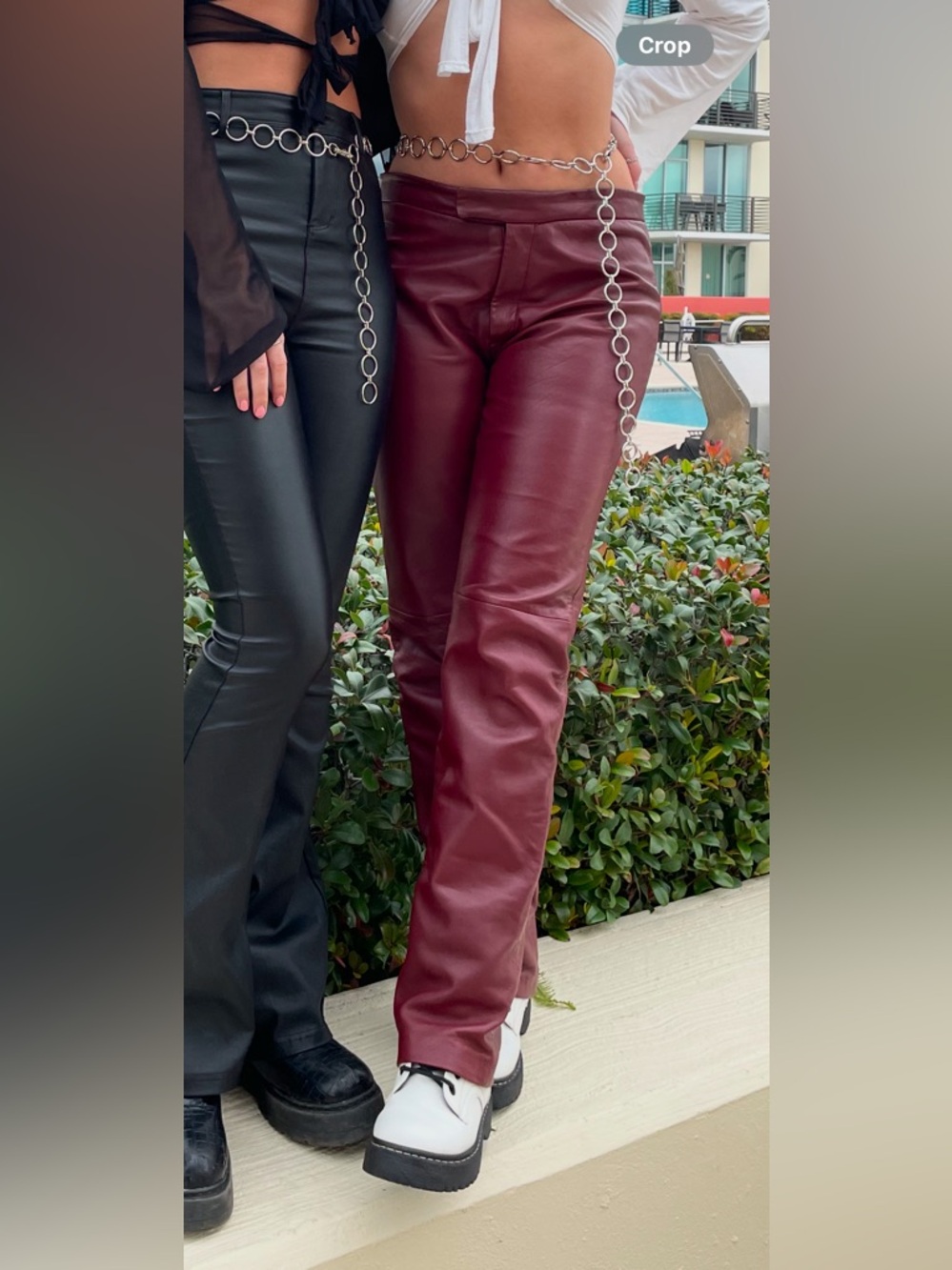 High-Rise Burgundy Faux Leather Women’s Jeans